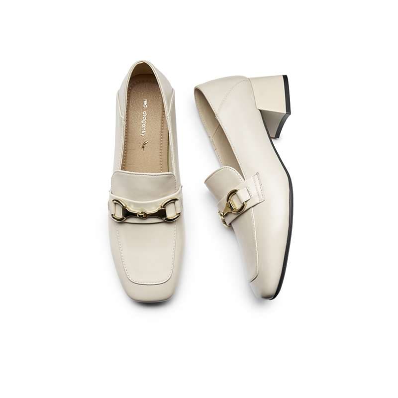 エレガントホワイト ローファースクエアヒールパンプス