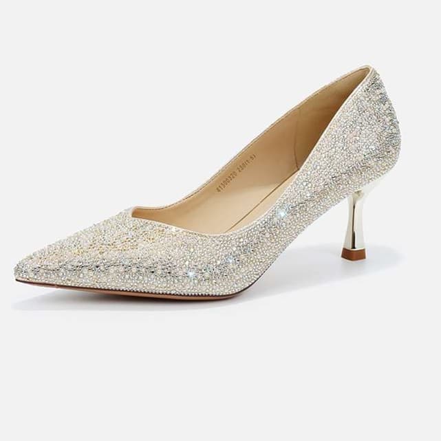 結婚式パンプス シルバーグリッター華奢ピンヒール