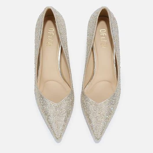結婚式パンプス シルバーグリッター華奢ピンヒール