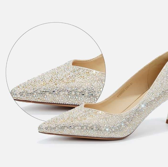結婚式パンプス シルバーグリッター華奢ピンヒール