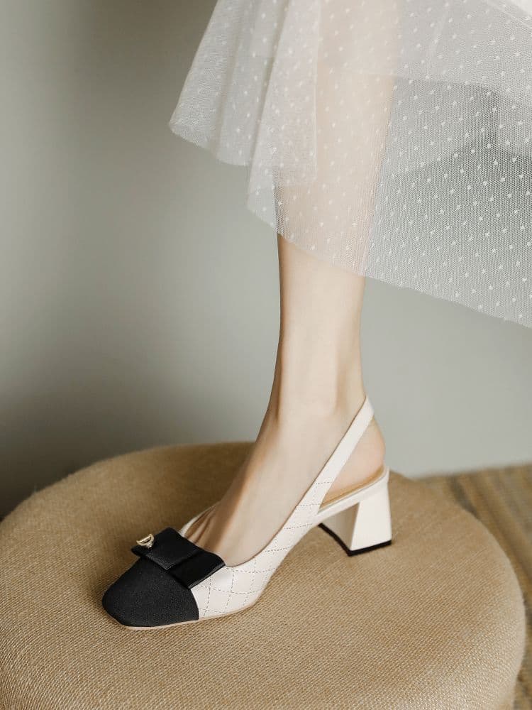結婚式パンプス ホワイトキルティングリボンストラップ