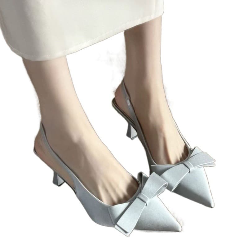 エレガントシャープリボン ホワイトスリングパンプス
