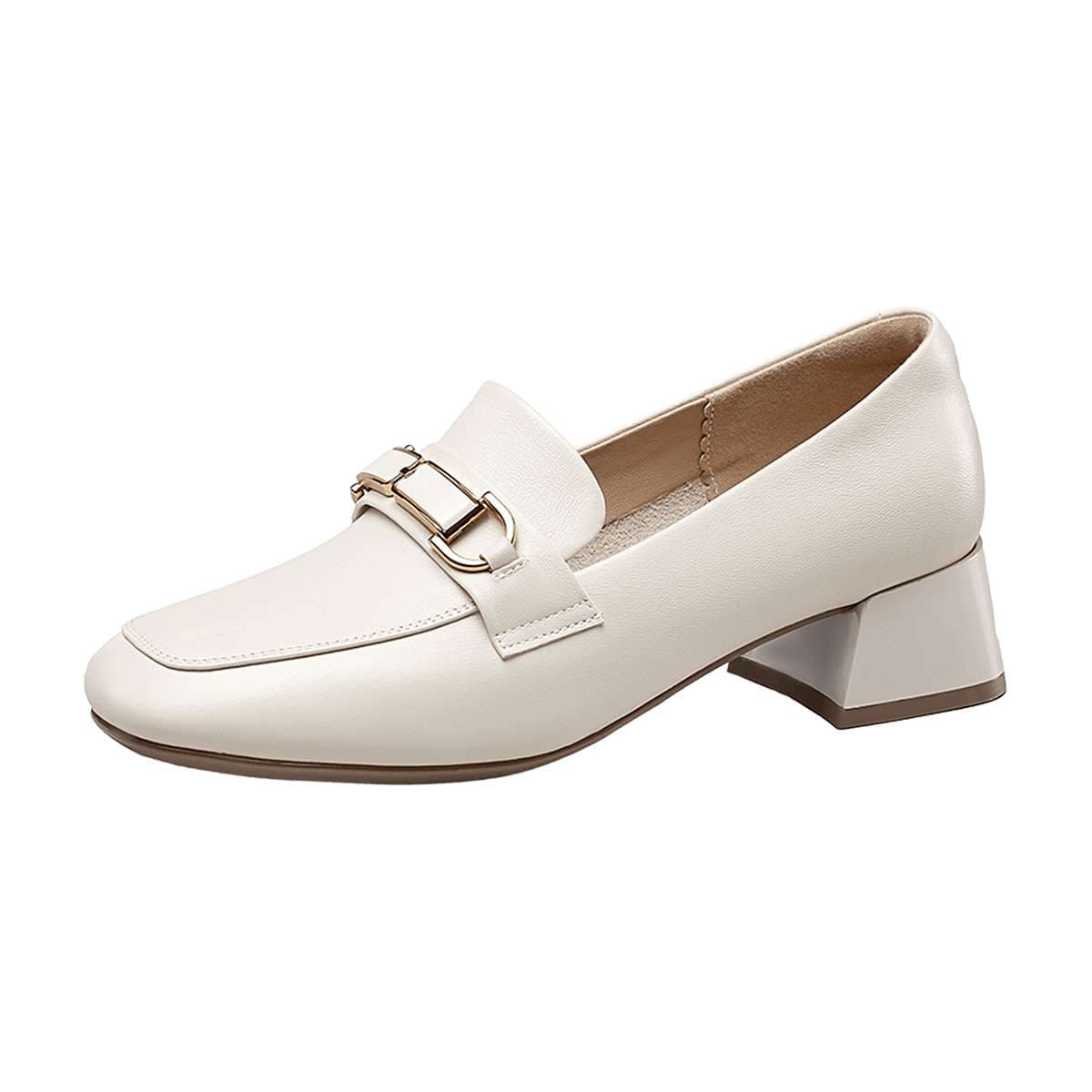 シンプルエレガント 金バックルローファーパンプス