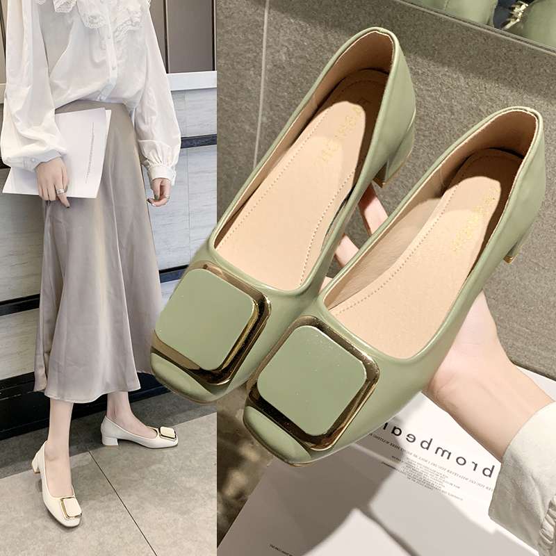 エレガントバックル 低ヒール結婚式パンプス