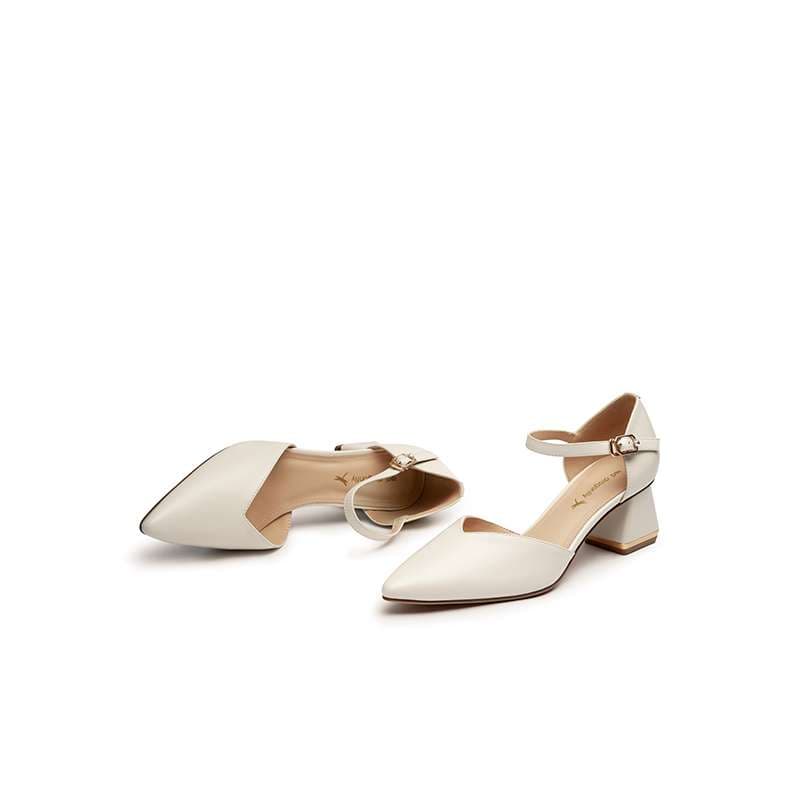 上品シルキーローヒールポインテッドパンプス