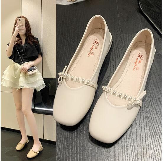 エレガントパール付やわらかローヒールパンプス