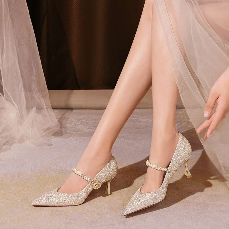 結婚式パンプス エレガントシルバーピンヒール
