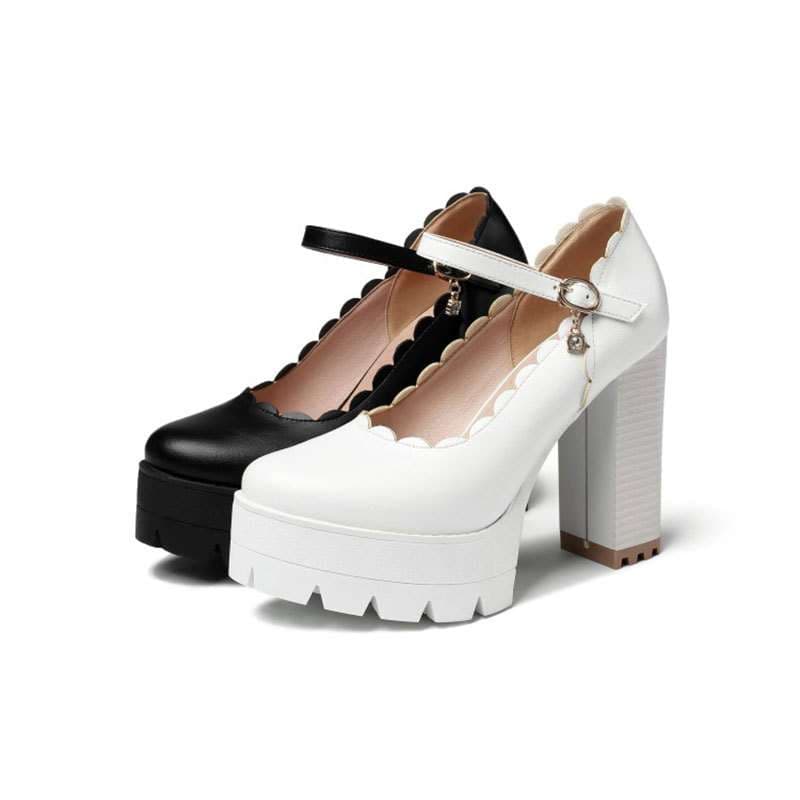 シルバースカラップ美脚アンクルストラップパンプス
