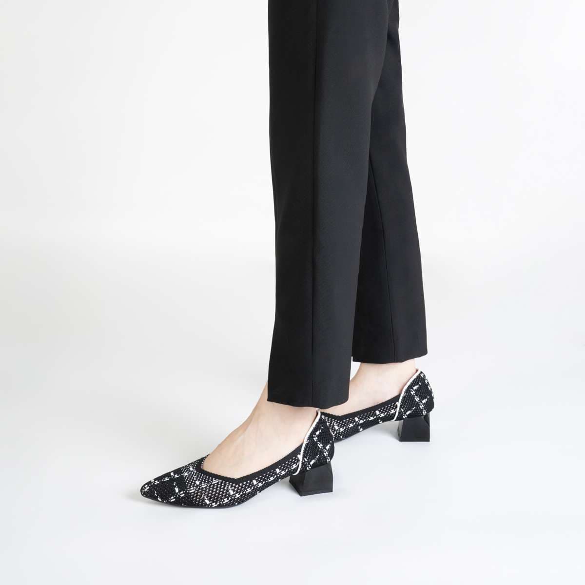 上品メッシュ×バイカラー快適ローヒールパンプス