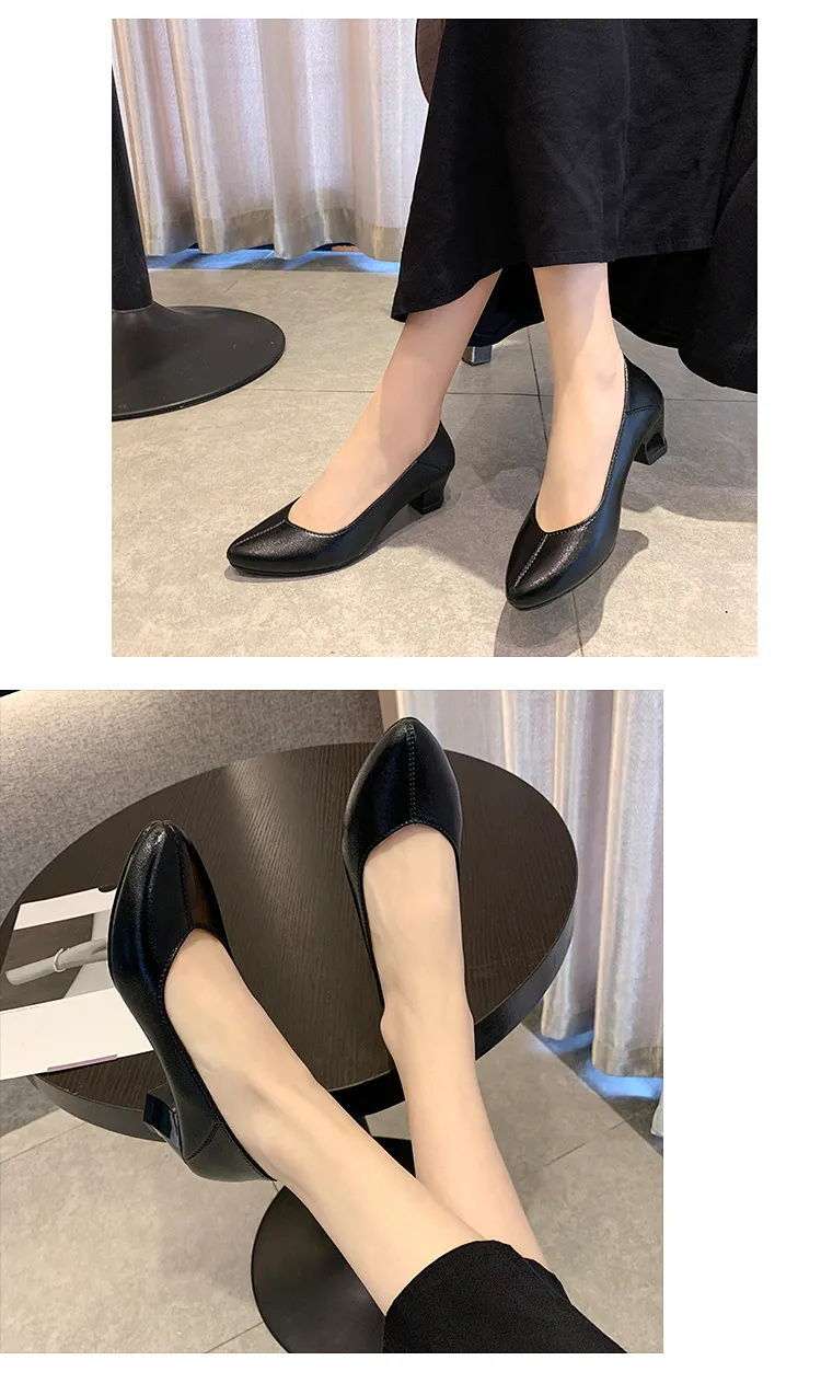 エレガント防水 黒ローヒール結婚式パンプス