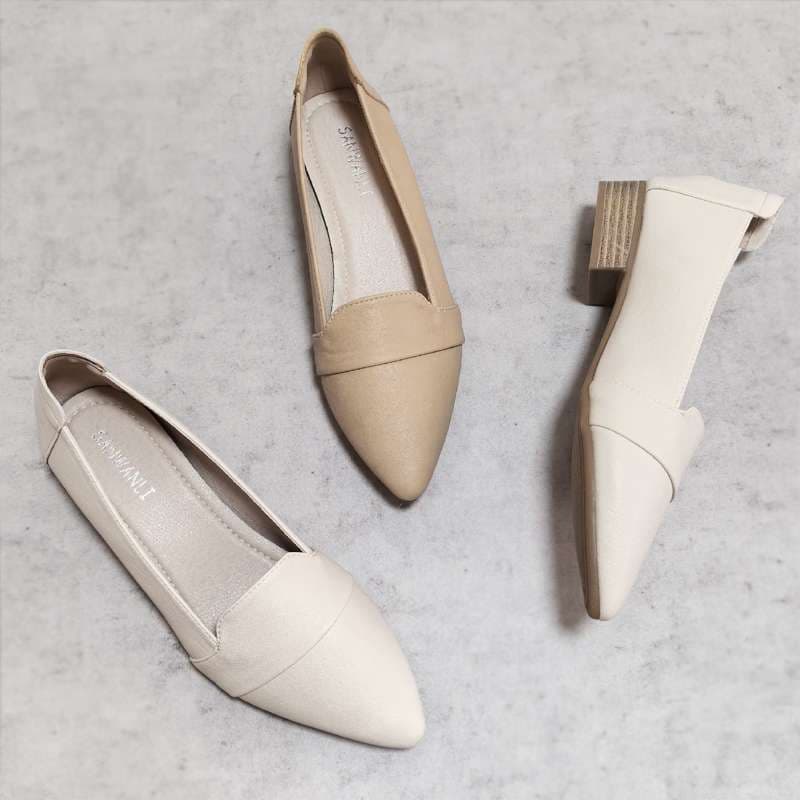 洗練エレガント ポインテッドローヒールパンプス