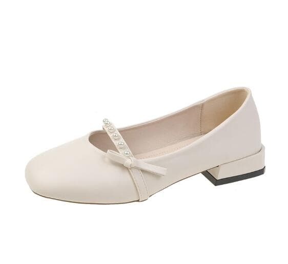 エレガントパール付やわらかローヒールパンプス