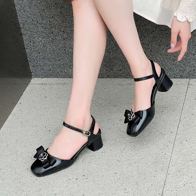 エレガント光沢アンクルリボンパンプス