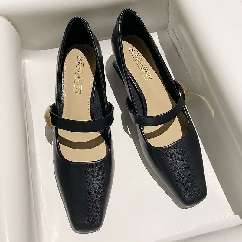 エレガントスクエアトゥ ローヒールパンプス