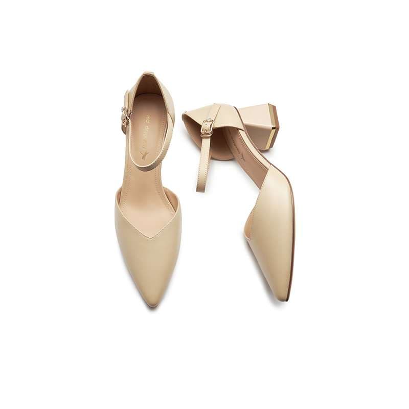 上品シルキーローヒールポインテッドパンプス