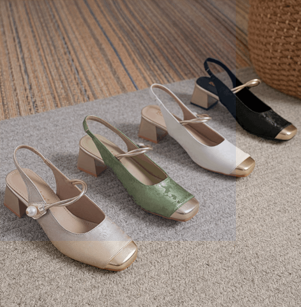 エレガントパールストラップ スクエアローヒールパンプス