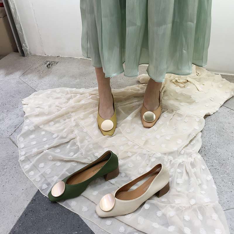パステルスクエアリボン ローヒールパンプス